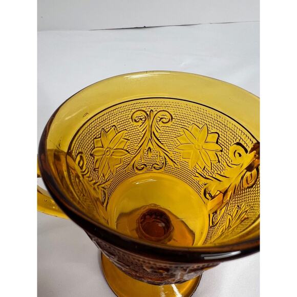 Amber Chalice Glass Tea/Water Pedestal Goblet With Handles - Picture 2 of 5